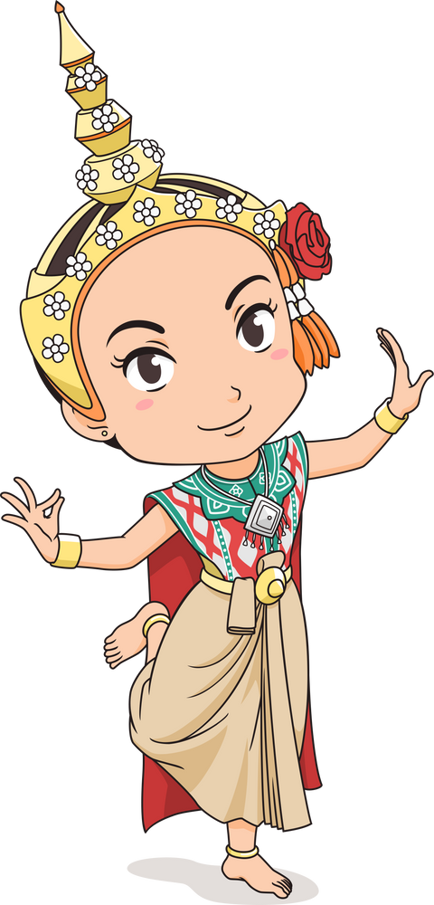 Cartoon character of traditional Thai dancer girl.